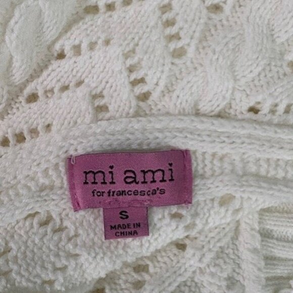 mi ami Francesca's Cable Knit Knotback Sweater Women's S Off White V-Necl L/S - Picture 7 of 10
